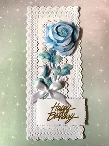 HANDMADE SLIM 3D BIRTHDAY CARD TOPPER , BLUE ROSE... LACE EFFECT, ... - Picture 1 of 3