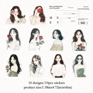 10Pcs Girls Lady Paper Stickers Character Scrapbook Journal Album Card Crafts - Picture 1 of 14
