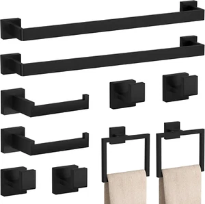 10-Pieces Matte Black Bathroom Accessories Set, 23.6 Inch Bath Towel Bar Set, SU - Picture 1 of 7