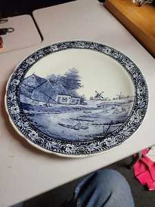 ANTIQUE LARGE DELFTS DELFT CHARGER BY BOCH BELGIUM BLUE WINDMILL HOLLAND - 15.5" - Picture 1 of 5