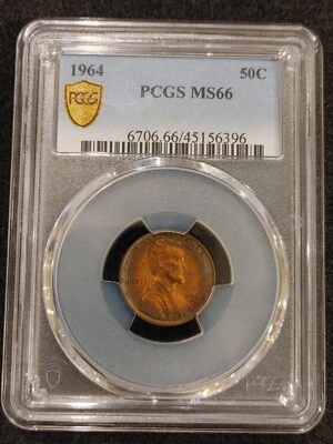 1964-D MS66 Lincoln Cent Toned Error Holder Labeled as a 1964-P Kennedy 50c Half - Image 1 of 4