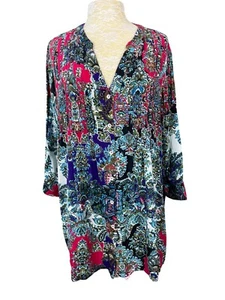 Túnica Coldwater Creek Manga 3/4 Cuello en V Pintuck Corpiño Floral Mop Botón 1X/18 - Imagen 1 de 9