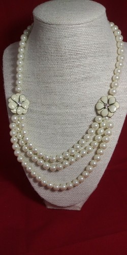 OFF WHITE Collana dichiarazione di perle finte multifilo color crema avorio 16 19 pollici