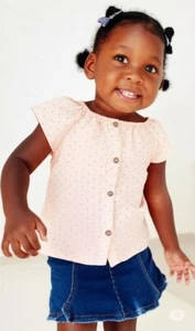 Cat & Jack Girs' Eyelet Button-Front Short Sleeve Top, size M 7/8 - Picture 1 of 8