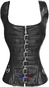 Genuine Leather Waist Trainer Heavy Duty Tight Lace Up Buckle OverbustCorsetC60L - Picture 1 of 14