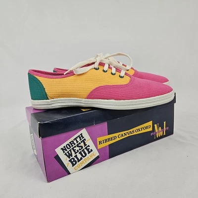 Tenis de lona vintage años 80 bloques de colores para mujer 9 con caja azul noroeste Foto 1 de 4