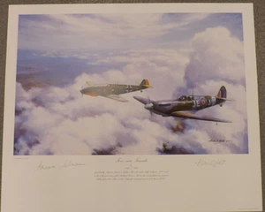 RAF WW2 SPITFIRE PRINT FOES NOW FRIENDS BY ALAN S HOLT signed JOHNNIE JOHNSON - Picture 1 of 8