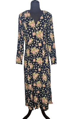 Maxi Vestido BETSY'S THINGS De Colección 12 Floral Cottagecore Modesto Botón Frontal Atado Trasero Foto 1 de 4