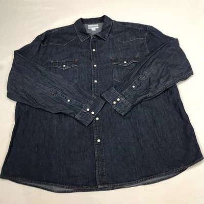 Amazon Essentials Mens XXL Western Blue Denim L/S Shirt Pearl Snap Button Up - Image 1 of 4