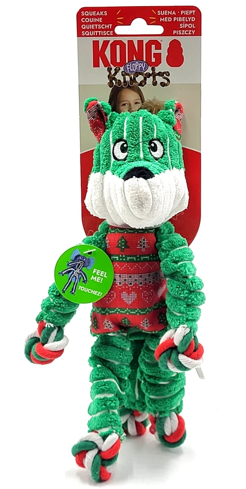 Kong Holiday Navidad Nudos Flojos Zorro Verde S/M Chirriante Perro Juguete 9x6" Foto 1 de 4