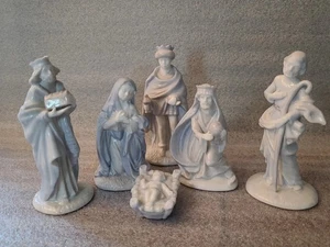 Vintage 1987 Schmid Santini Blue/White Porcelain Nativity Set Of 6 Baby Jesus - Picture 1 of 14