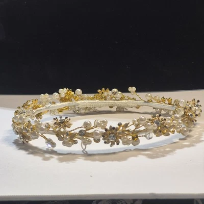 Tiara/Tocado Nupcial/Formal Tono Dorado Envoltura de Alambre Floral Estrás Imitación... Foto 1 de 4