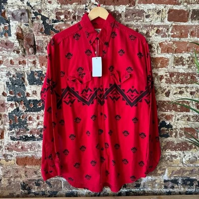 Camisa Western De Colección Frontier Series Hombres Grande Manga Larga Con Botones Rojo Azteca Foto 1 de 4