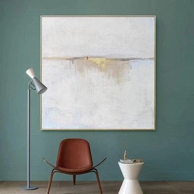 Hand Made White Color Modern Abstract Square Canvas Painting - image 1 of 4