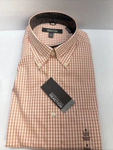 Kenneth Cole Reaction Regular Fit Non Iron Shirt Men 15-15.5 Orange Check 32/33 - Picture 1 of 5