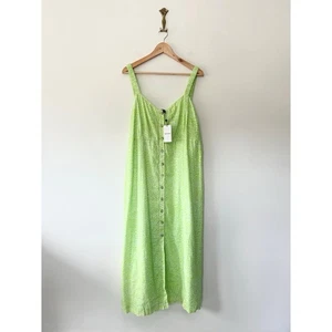 Whistles Checkerboard Linen Midi Dress Size 18 Bright Green RRP £159 - Picture 1 of 11