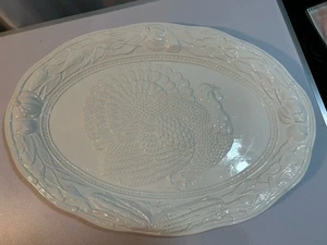 Plato para servir pavo de cerámica blanca vintage tamaño grande 19x14 Santos Portugal - Imagen 1 de 7