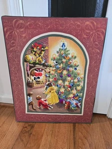 Vintage Weihnachtsbaum Weihnachtsmann Stickerei fertig gerahmt Kreuzstich Dekor 16x20 - Bild 1 von 3