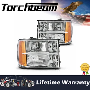 For 2007-2014 GMC Sierra Chrome Amber Headlight Headlamp Assembly 2008 2009 2010 - Imagen 1 de 12
