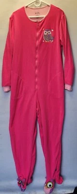 Nick And Nora Pajamas Owl Pink Large Fleece Footies Zip Up Embroidered 1212 - Image 1 of 4
