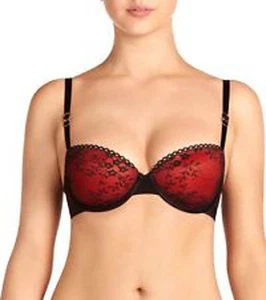 Reggiseno imbottito con ferretto Stella McCartney nero e rosso nuovo senza etichette S72-159 taglia 32DD - Foto 1 di 1