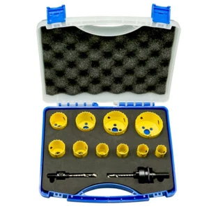 Juego de sierras perforadoras bimetálicas, 10 piezas Ø = 22-60 mm, 2 soportes, carnash, cortador circular - Imagen 1 de 6