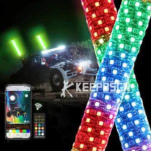 2PCS 3FT Fat RGB LED Whip Lights Antenna for ATV UTV Can Am X3 Polaris RZR 1000 - Picture 1 of 11