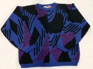 VTG Jason Maxwell Purple and Black Geometric Knitted Acrylic Sweater Women’s L - Picture 1 of 5