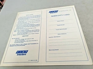 1980s FIAT TRACTORS Australian Warranty Card NOS - Picture 1 of 2