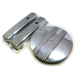 SBC Chevy Kit de Vestir Válvula de Perno Central con Aletas Cubierta Motor Aluminio 305 350 - Imagen 1 de 4