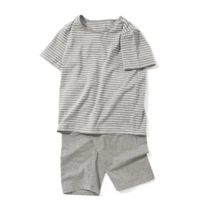 Kids Pajamas Sets Short Sleeve Striped Top + Shorts Sleepwear - Picture 1 of 16