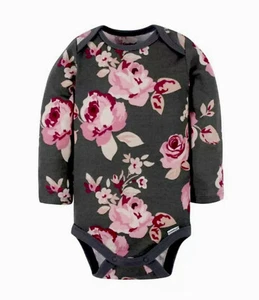 MODERN MOMENTS BY GERBER BABY GIRL GRAY FLOWERS BODYSUIT Sz NB 3 6 9 12 M NWT - Picture 1 of 5