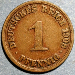 Germany 1 Pfennig 1908 A Wilhelm II KM# 10 - Picture 1 of 2