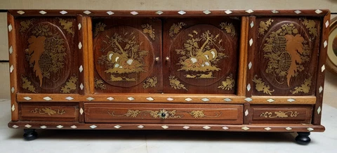 Antique Asian Chinese Marquetry Boulle inlaid Chest Trunk Caddy Case Box mop Cover