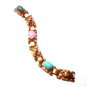 Vintage Gold Tone Multi Color Cabochon and Faux Pearl Bracelet - Picture 1 of 6