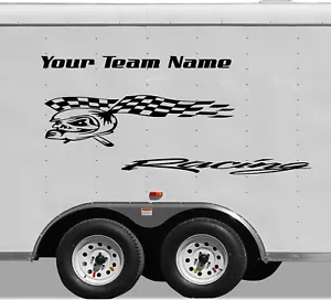 Calcomanías de remolque de carreras Your Team Name grandes hasta 60""L x 28"" bandera de cráneo alto 02 - Imagen 1 de 3
