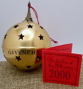 Givenchy Paris 2000 Millennium Brass Ball Christmas Ornament Eiffel Tower H18 - Picture 1 of 11