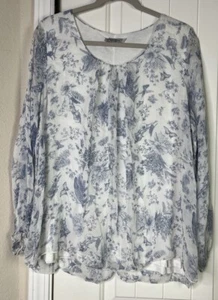 Elena Baldi Damenbluse Seide weiß blau Blumenmuster L/S Gr. 1x durchsichtig romantisches Shirt - Bild 1 von 12