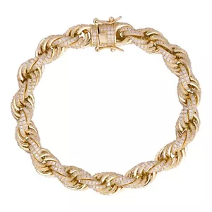 10mm Rope Bracelet Iced 14k Gold Plated Solid 925 Sterling Silver 20ct CZ - Picture 1 of 23