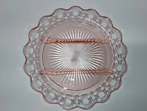 Anchor Hocking Old Colony Open Lace Divided Plate Pink Depression Glass - Picture 1 of 17