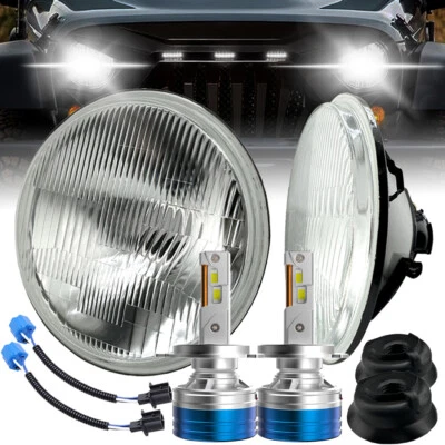 Semi Sealed 7" H6024 Glass Headlamp Housing + 6000K White H4 LED Headlight Bulbs - Image 1 of 4
