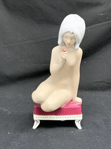 Royal Dux Nude Woman w/ Rose Figurine by Jiri Cernoch – 1960s Czech Porcelain - Picture 1 of 11