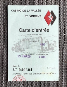 1988 St.Vincent Casino Entrance Card Ticket Used - Picture 1 of 2