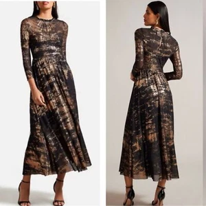 Ted Baker Women’s Iggiey Metallic Burnout Midi Dress Size 1/US 4 - Picture 1 of 8