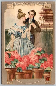 Vtg Artist Signed G Malugani Art Deco Fashion Love Romance Couple Postcard - Picture 1 of 2