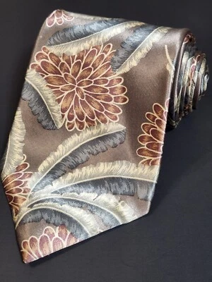 Karl Lagerfeld Tie Vtg Silk Floral NeckTie Tropical 57"x3.75" Tie Brown Beige - Image 1 of 4