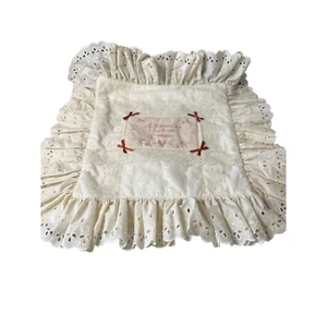 Vintage Needle point Pillow with eyelet lace ruffle "Mothers love is always cher - Picture 1 of 9