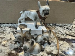 French Bulldogs Bone China Figures (4)Vintage Made In Japan - Picture 1 of 4