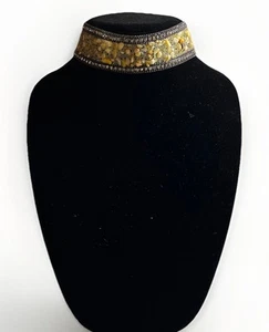 Wide Band Choker Necklace With Pearls And Stones 90’s Y2K Black Yellow Orange - Picture 1 of 6