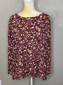 Time and Tru Stufen Babydoll dunkel geblümt Boho Top Gr. XL weinrot Cottagecore - Bild 1 von 15